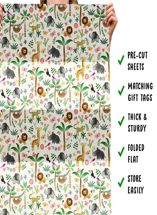 CENTRAL 23 Kids Wrapping Paper - 6 Sheets of Gift Wrap - Elephant Lion Sloth Giraffe - Safari Jungle Animals - For Birthday, Baby Shower, Baptism - Image 5